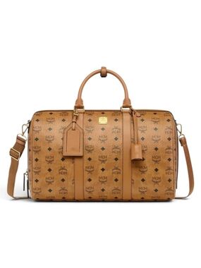 MCM Cognac Visetos Logo Travel Duffel Bag
